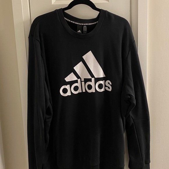 Adidas Men’s Cotton Crew Neck Sweater, Black, Size XXL, Adidas White Logo - Picture 2 of 11